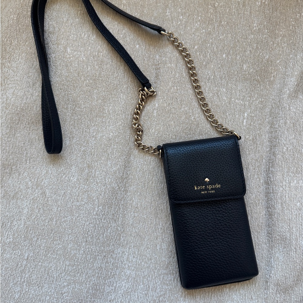 Kate Spade Black Phone Crossbody with Gold Chain